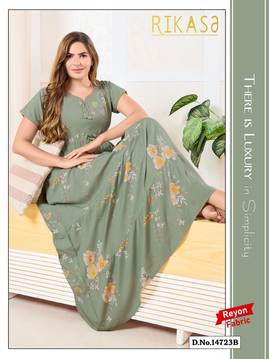 Pastel Green Reyon Cotton Umbrella Nightgown Raya