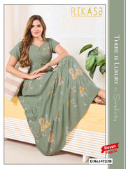Pastel Green Reyon Cotton Umbrella Nightgown Raya
