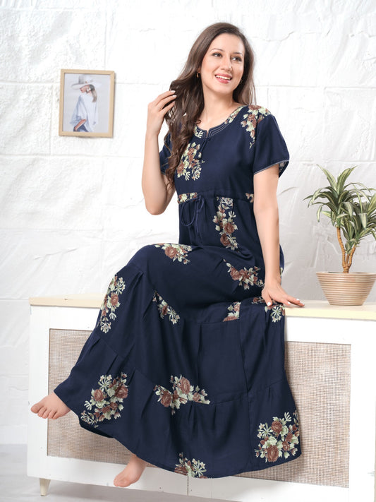 Navy Blue Supima Cotton Umbrella Nightgown Alina
