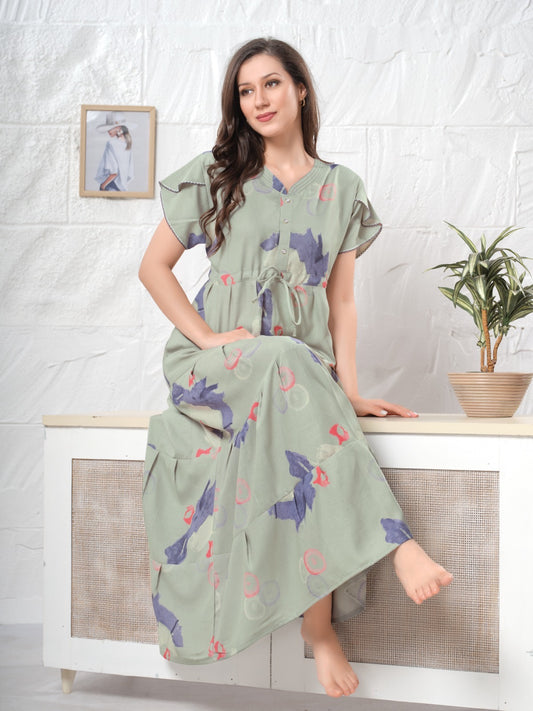 Pistachio Green Supima Cotton Umbrella Nightgown Arohi