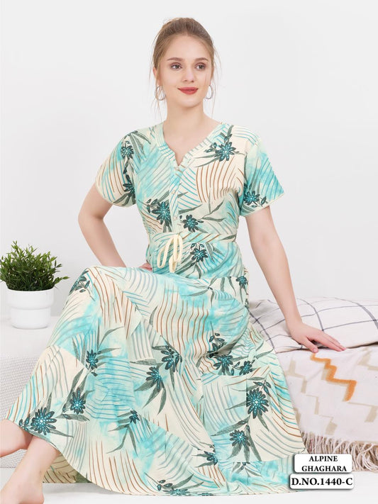 Cream Blue Supima Cotton Umbrella Nightgown Shruti