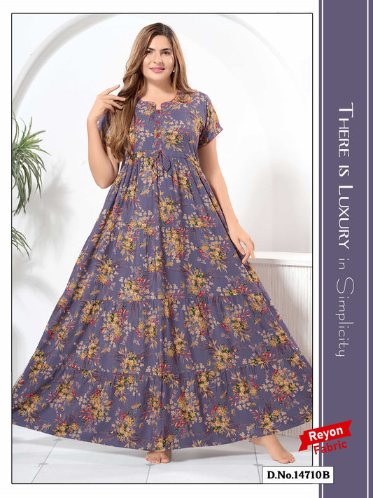Lavender Reyon Cotton Umbrella Nightgown Elina