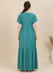 Teal Blue Supima Cotton Umbrella Nightgown Monisha