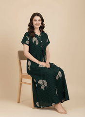 Bottle Green Supima Cotton Umbrella Nightgown Priyanka