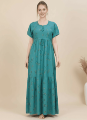 Teal Blue Supima Cotton Umbrella Nightgown Monisha