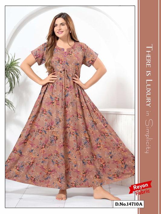 Nacarat Pink Reyon Cotton Umbrella Nightgown Misha