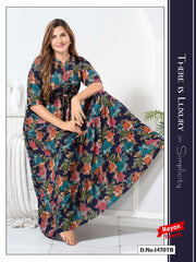 Navy Blue Reyon Cotton Umbrella Nightgown Misha