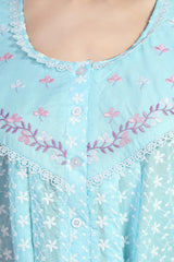 Aqua Blue Pure cotton Chikankari Amyra