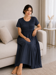 Navy Blue Sonali Smoking Bamboo Cotton Nightgown