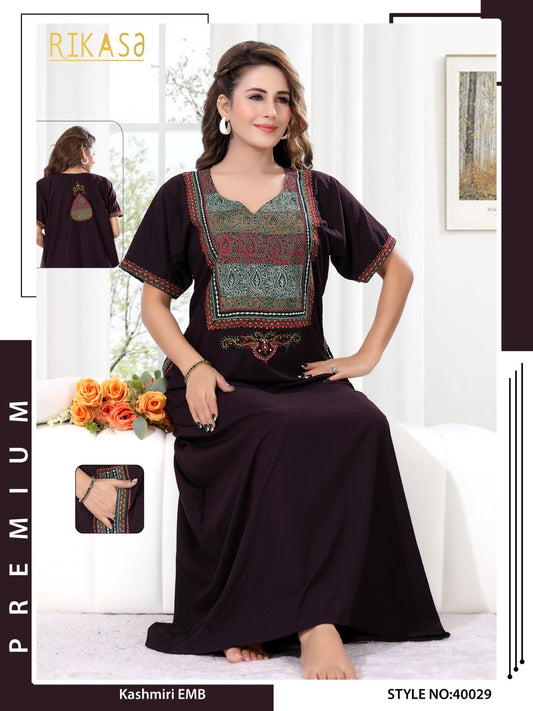 Chocolate Brown Spun Cotton Kashmiri Work Atheena