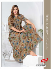 Almond Brown Reyon Cotton Umbrella Nightgown Hiba