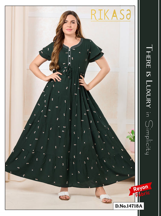 Bottle Green Cotton Umbrella Nightgown Nova