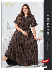 Charcoal Brown Reyon Cotton Umbrella Nightgown Priya