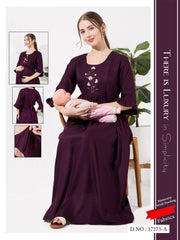 Wine Linen Cotton Maternity Long Frock