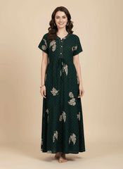 Bottle Green Supima Cotton Umbrella Nightgown Priyanka