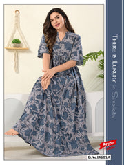 Sapphire Blue Reyon Cotton Umbrella Nightgown Liyana