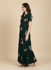 Bottle Green Supima Cotton Umbrella Nightgown Priyanka