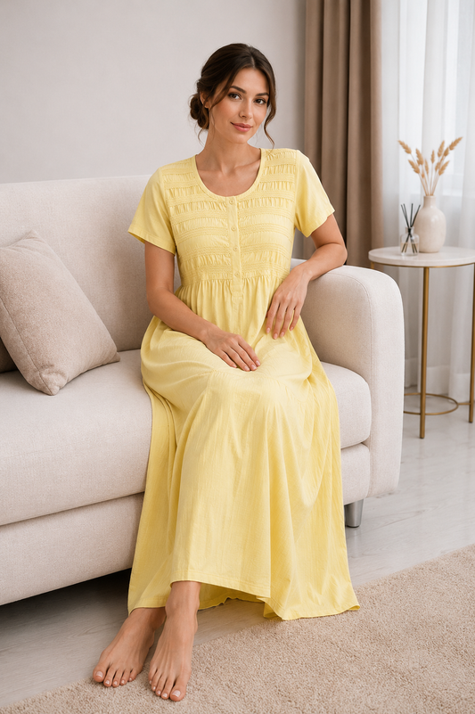 Butter Yellow Sonali Smoking Bamboo Cotton Nightgown