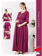 Mulberry Pink Linen Cotton Maternity Long Frock