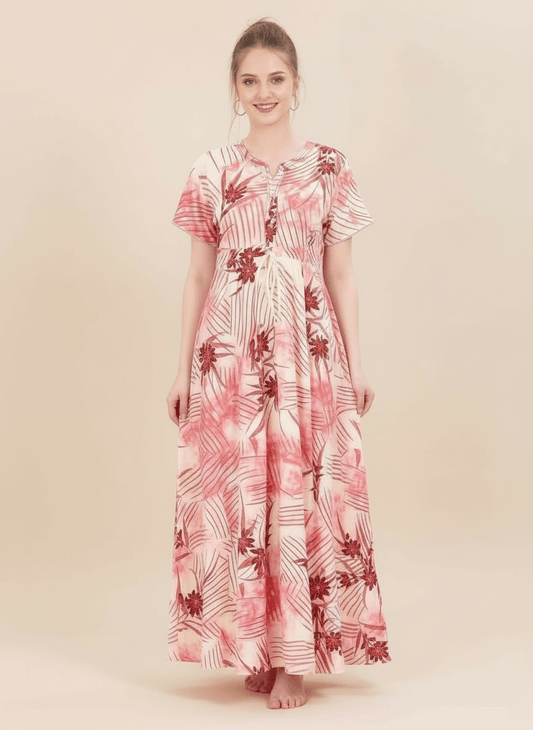 Cream Red Supima Cotton Umbrella Nightgown Shruti