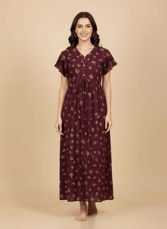Maroon Supima Cotton Umbrella Nightgown Nysa