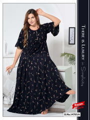 Navy Blue Reyon Cotton Umbrella Nightgown Shreya