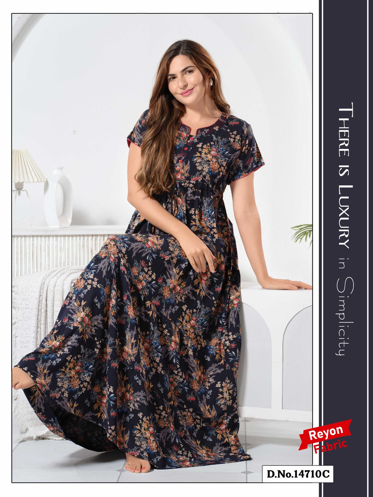 Black Reyon Cotton Umbrella Nightgown Hiba