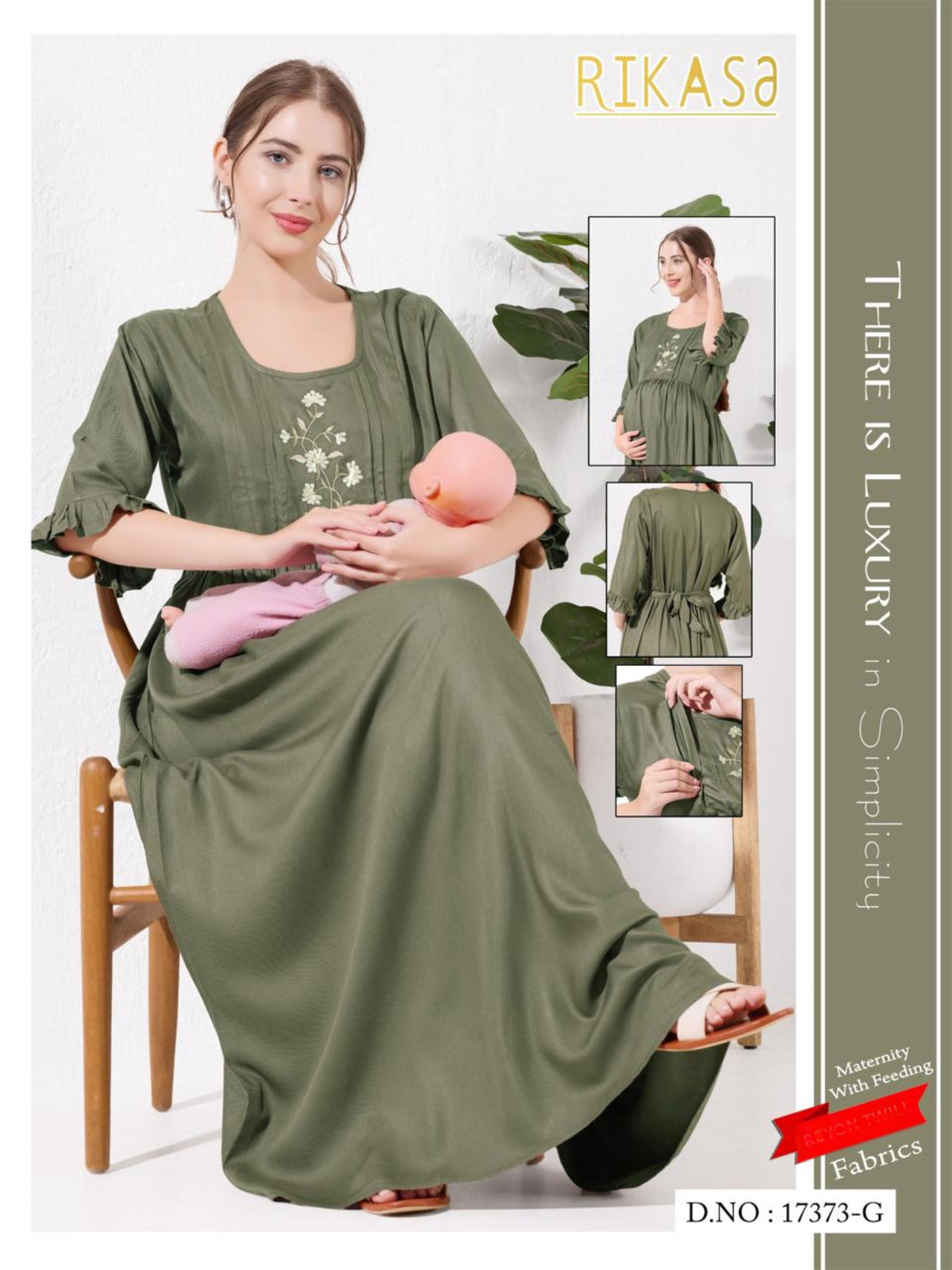 Sage Green Linen Cotton Maternity Long Frock
