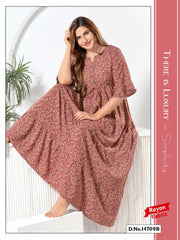 Pink Orange Reyon Cotton Umbrella Nightgown Siya