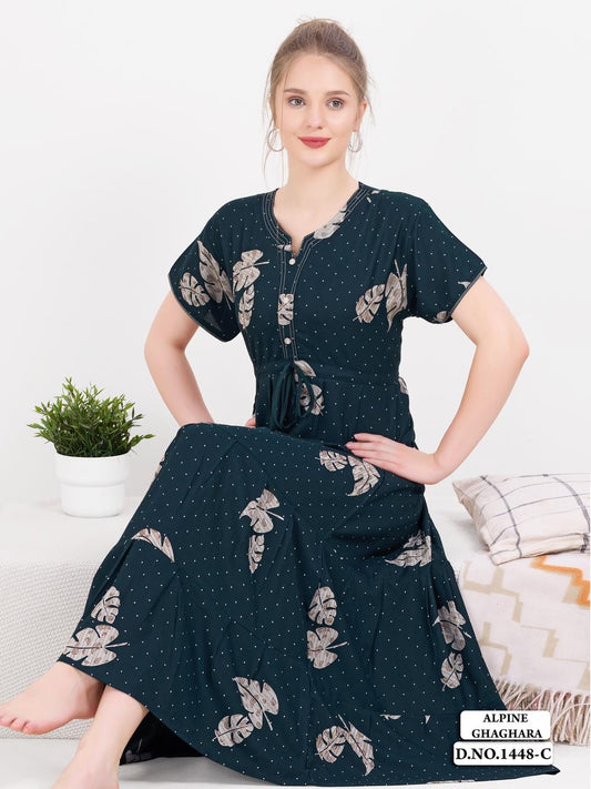 Bottle Green Supima Cotton Umbrella Nightgown Priyanka