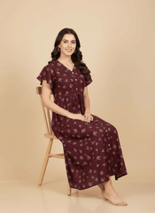 Maroon Supima Cotton Umbrella Nightgown Nysa