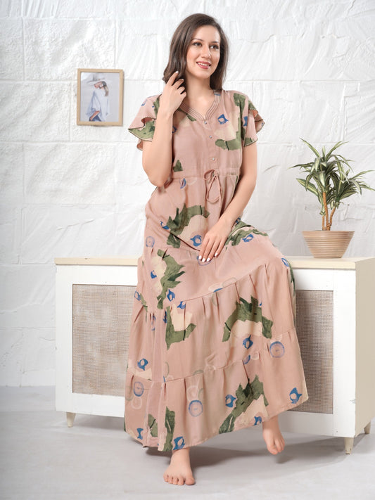 Peach Supima Cotton Umbrella Nightgown Arohi