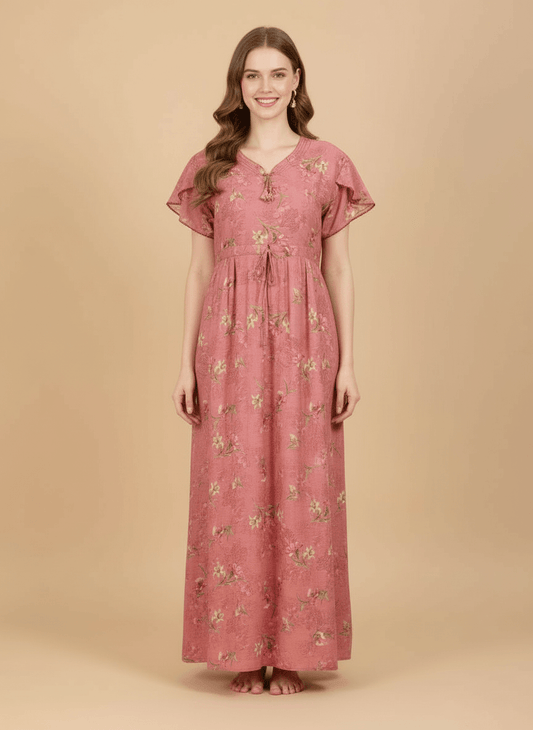 Salmon Pink Supima Cotton Umbrella Nightgown Prisha
