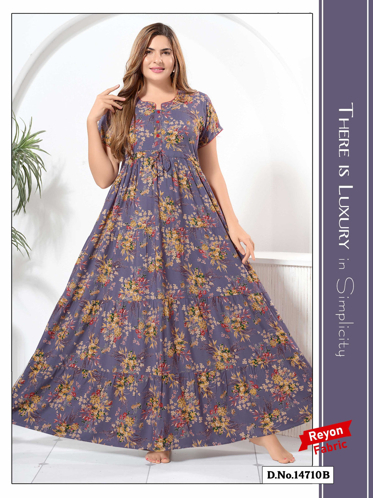 Lavender Reyon Cotton Umbrella Nightgown Elina