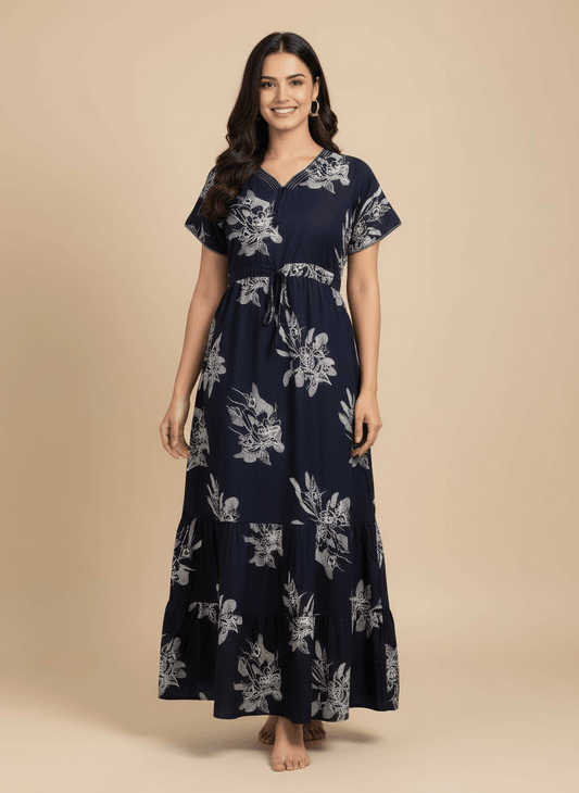 Navy blue Supima Cotton Umbrella Nightgown Ziva