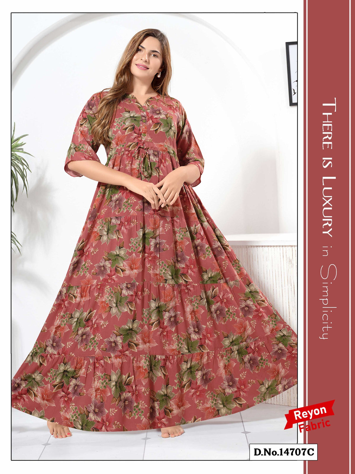 Apricot Orange Reyon Cotton Umbrella Nightgown Elina