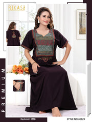 Chocolate Brown Spun Cotton Kashmiri Work Atheena