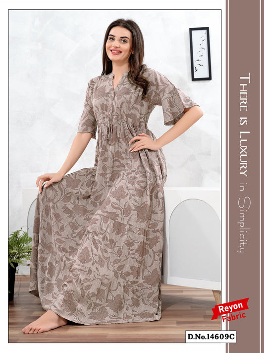 Dusty Grey Reyon Cotton Umbrella Nightgown Liyana
