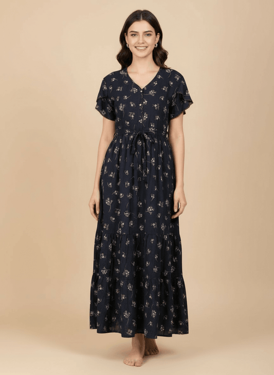 Navy Blue Supima Cotton Umbrella Nightgown Nysa
