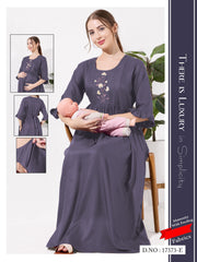 Flint Grey Linen Cotton Maternity Long Frock
