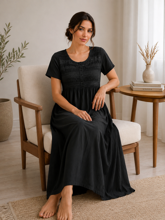 Black Sonali Smoking Bamboo Cotton Nightgown