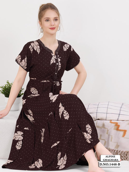 Brown Supima Cotton Umbrella Nightgown Priyanka