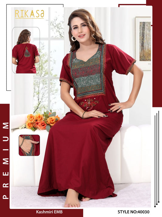 Maroon Spun Cotton Kashmiri Work Atheena
