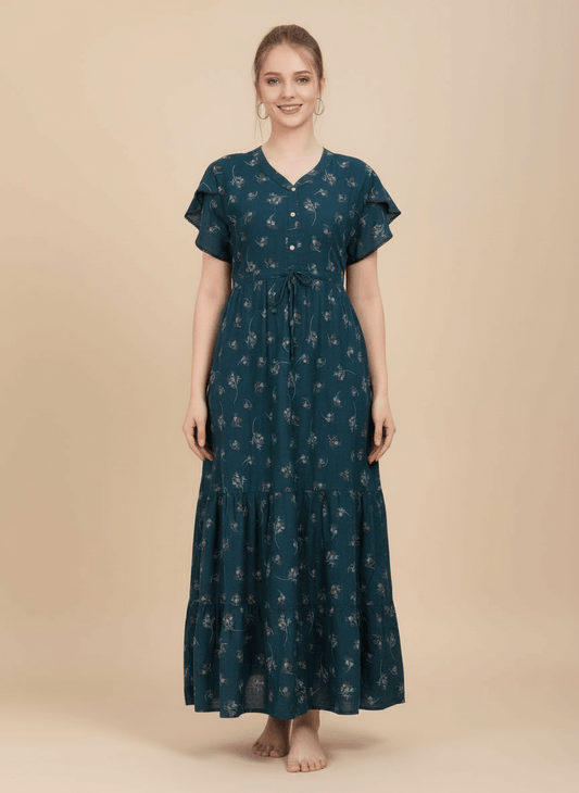 Turquoise Supima Cotton Umbrella Nightgown Nysa