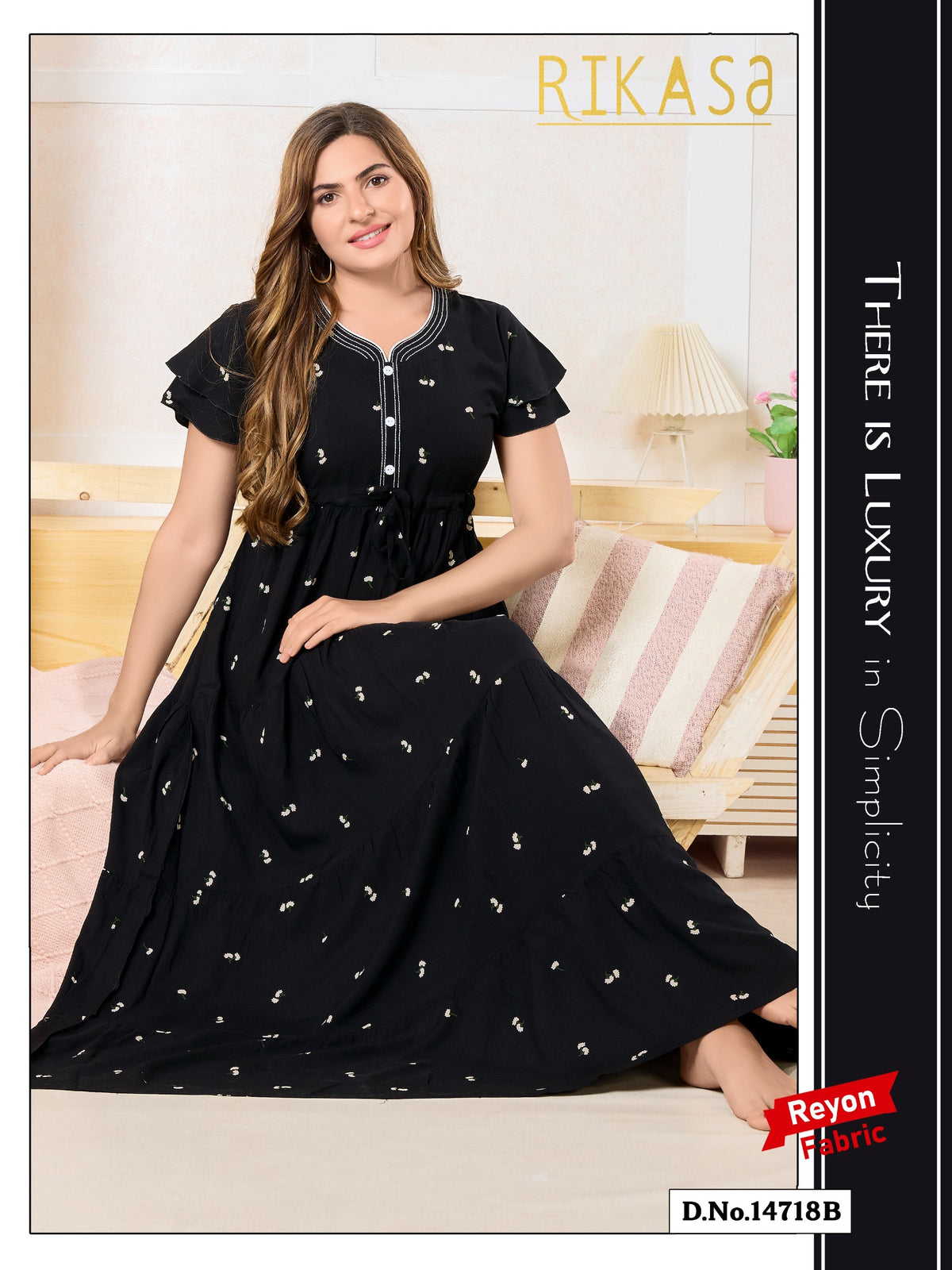 Black Reyon Cotton Umbrella Nightgown Nova