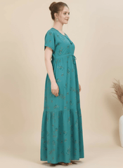 Teal Blue Supima Cotton Umbrella Nightgown Monisha
