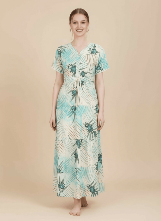 Cream Blue Supima Cotton Umbrella Nightgown Shruti