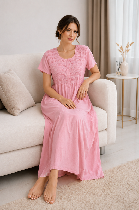 Blush Pink Sonali Smoking Bamboo Cotton Nightgown