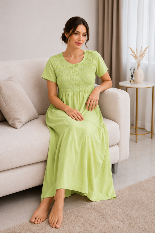 Pastel Green Sonali Smoking Bamboo Cotton Nightgown