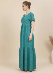 Teal Blue Supima Cotton Umbrella Nightgown Monisha
